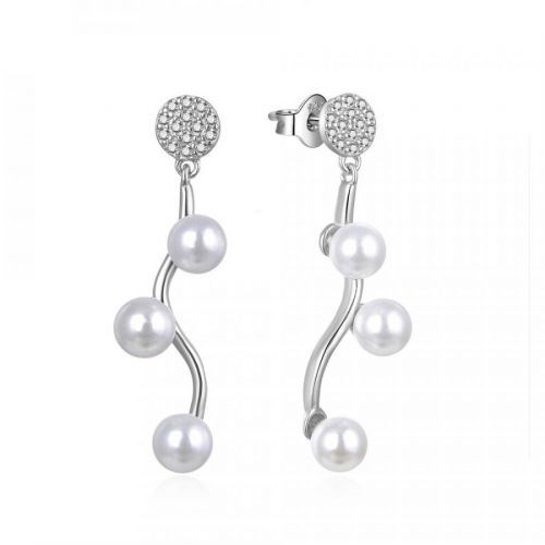 MOISS Elegantné strieborné náušnice so zirkónmi a perlami E0003098