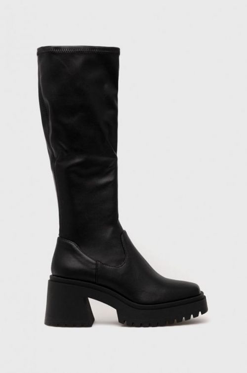 Vysoké čižmy Steve Madden Jetstream dámske, čierna farba, na podpätku,