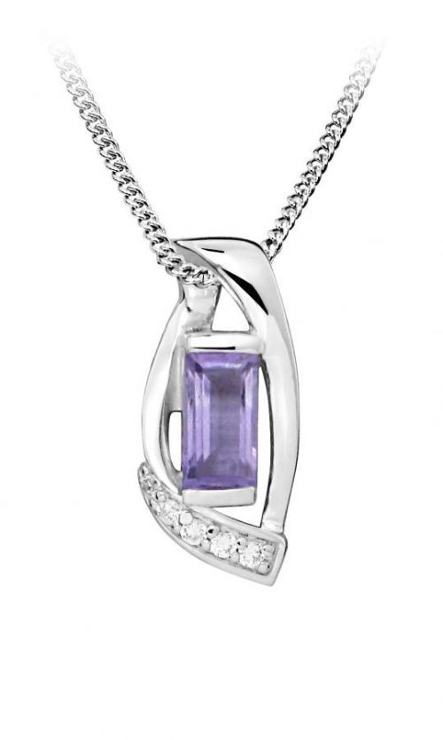 Silver Cat Strieborný náhrdelník so syntetickým ametystom SC471 (retiazka, prívesok)