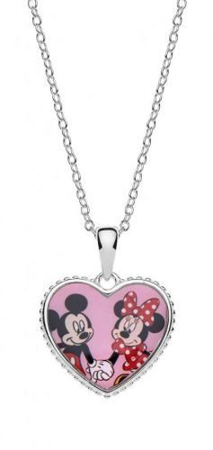 Disney Romantický strieborný náhrdelník Minnie and Mickey Mouse (retiazka, prívesok)