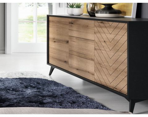 Široká komoda so zásuvkami Diamond, čierna/dub%