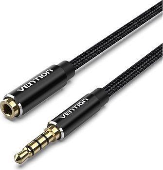 Vention Cotton Braided TRRS 3.5 mm Male to 3.5 mm Female Audio Extension 2 m Black Aluminum Alloy Type
