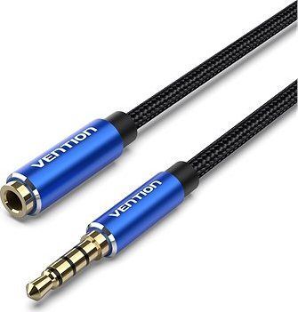 Vention Cotton Braided TRRS 3.5 mm Male to 3.5 mm Female Audio Extension 1 m Blue Aluminum Alloy Type