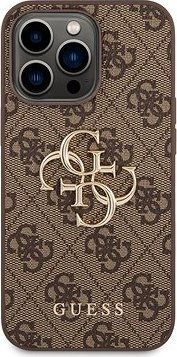 Guess PU 4G Metal Logo Zadný Kryt pre iPhone 14 Pro Brown