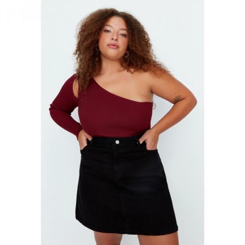 Trendyol Curve Claret Red Single Sleeve Cut Out Detailed Slim Knitwear Blouse