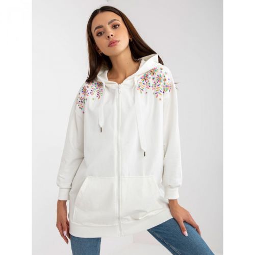 Ecru, long, oversize cardigan with RUE PARIS embroidery