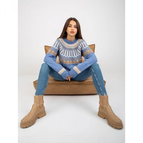 Classic blue sweater with RUE PARIS pattern