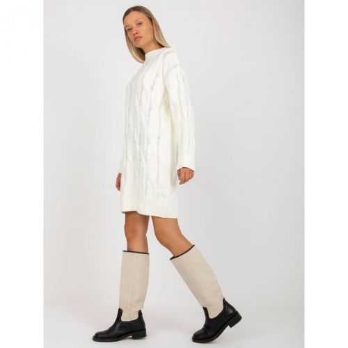 Ecru knitted mini dress with a stand-up collar RUE PARIS