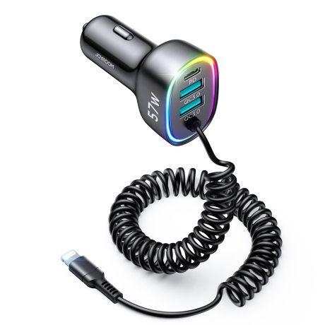 Joyroom JR-CL20 autonabíjačka 2x USB / USB-C 60W + USB-C kábel, čierna (JR-CL20)