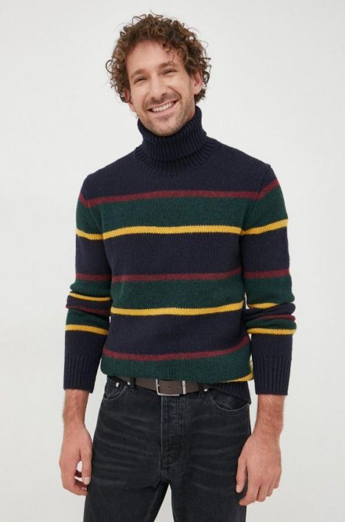 Vlnený sveter Polo Ralph Lauren pánsky, tmavomodrá farba, teplý, s rolákom