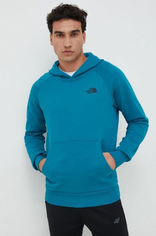 Bavlnená mikina The North Face pánska, zelená farba, s kapucňou, s potlačou