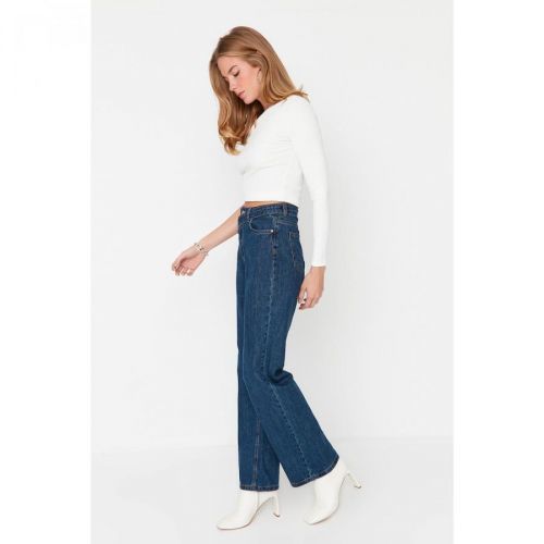 Trendyol Blue Waist Detailed High Waist Wide Leg Jeans
