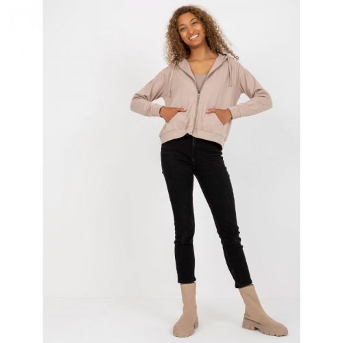 Basic beige cotton zipped sweatshirt