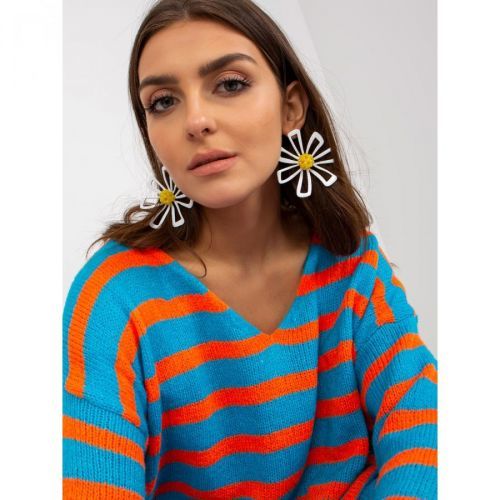 Blue and orange oversize sweater with V-OCH BELLA neckline