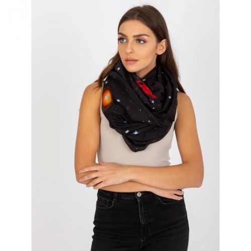 Women's black scarf with a print
