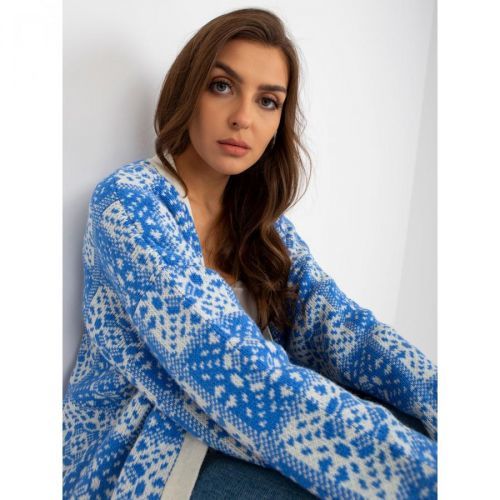 White and blue women's cardigan with RUE PARIS patterns