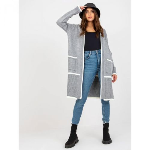 RUE PARIS long cardigan without fastening, gray and ecru