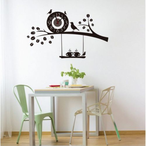 D4642 Nalepovacie nástenné hodiny - Vtáčiky a káva