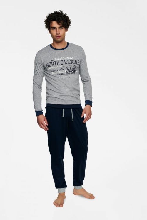 Pyžamo Beast 40034-90X Grey melange-blue - Henderson L