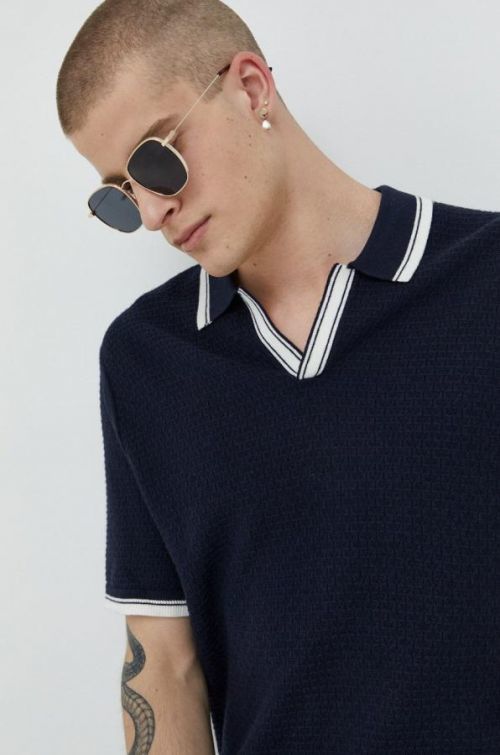 Polo tričko Abercrombie & Fitch pánske, tmavomodrá farba, jednofarebné