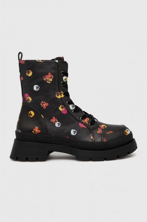 Workery Desigual Flowers dámske, čierna farba, na platforme,