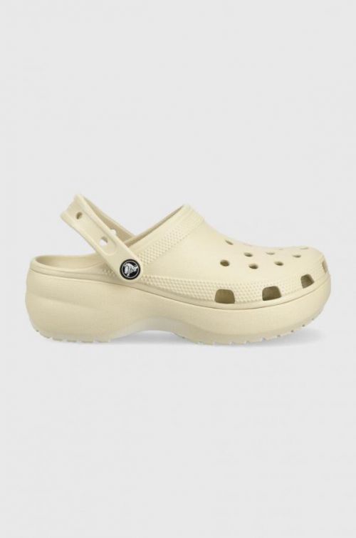 Šľapky Crocs Classic Platform Clog W dámske, béžová farba, na platforme