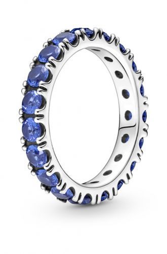 Pandora Trblietavý strieborný prsteň s modrými kryštálmi Eternity 190050C02 50 mm
