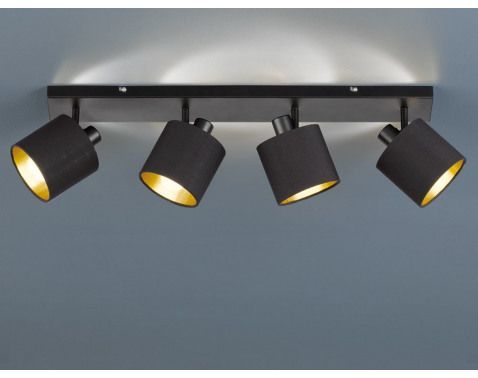 Stropné osvetlenie Tommy, 4 svietidlá, čierna/zlatá%