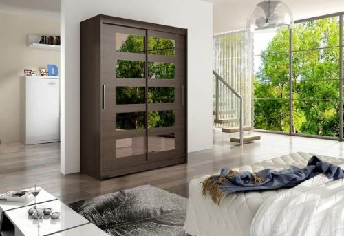 Expedo Posuvná šatníková skriňa STAWEN V so zrkadlom, 150x200x58, čokoládová