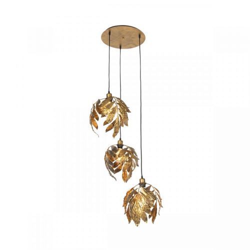 Vintage hanglamp antiek goud rond 3-lichts - Linden
