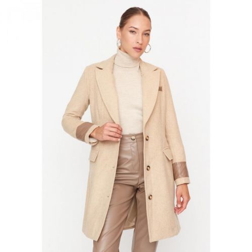 Trendyol Beige Handle Faux Leather Detailed Cachet Coat