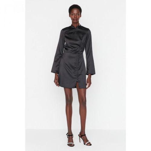 Trendyol Black Slit Detailed Satin Dress