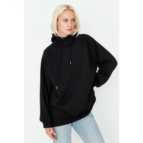 Trendyol Black Hooded Oversize Raised Knitted Sweatshirt