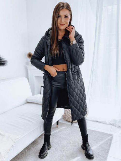 Čierny dámsky prešívaný kabát