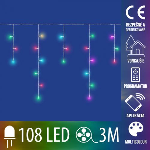 Vianočná led svetelná reťaz vonkajšia - SMART - programátor - 108led - 3m - RGB