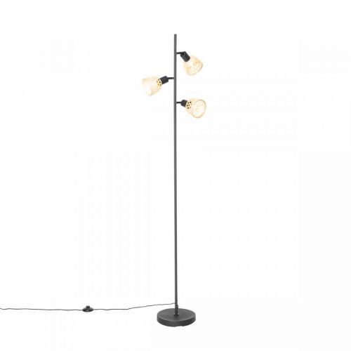 Oosterse vloerlamp zwart met bamboe 3-lichts - Rayan
