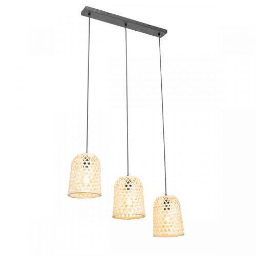 Oosterse hanglamp zwart met bamboe 3-lichts - Rayan