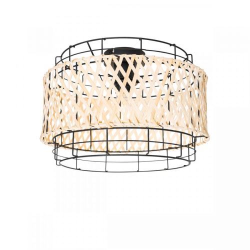 Oosterse plafondlamp zwart met bamboe - Irena