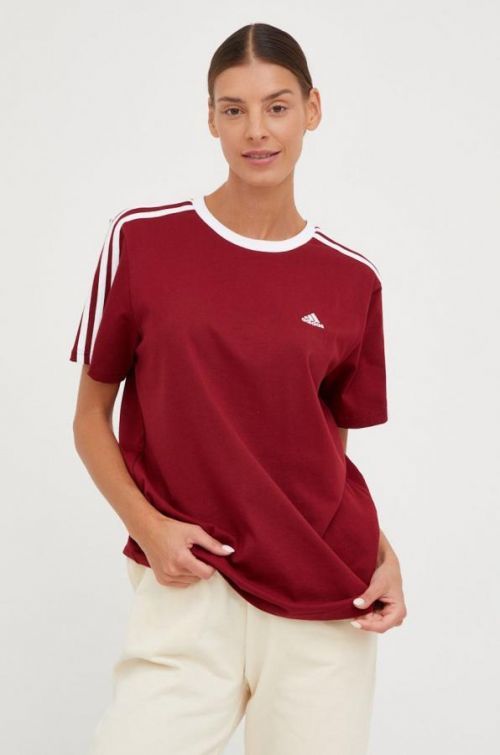 Bavlnené tričko adidas bordová farba,