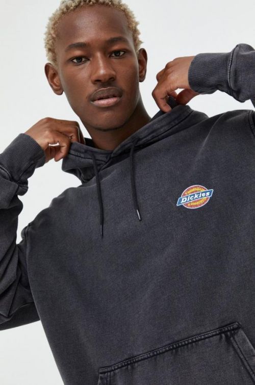 Bavlnená mikina Dickies pánska, čierna farba, s kapucňou, jednofarebná
