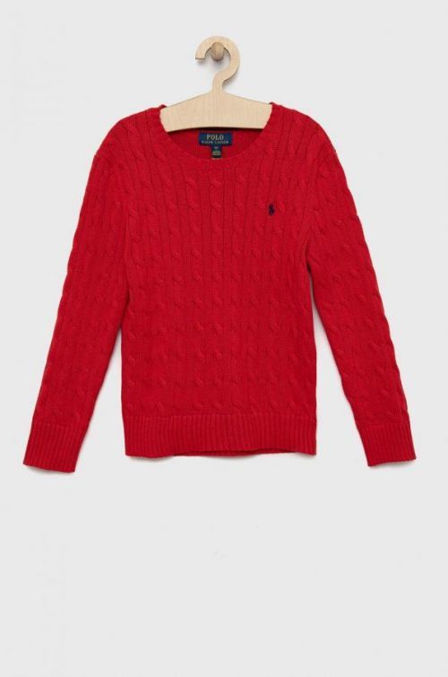 Detský bavlnený sveter Polo Ralph Lauren červená farba, tenký