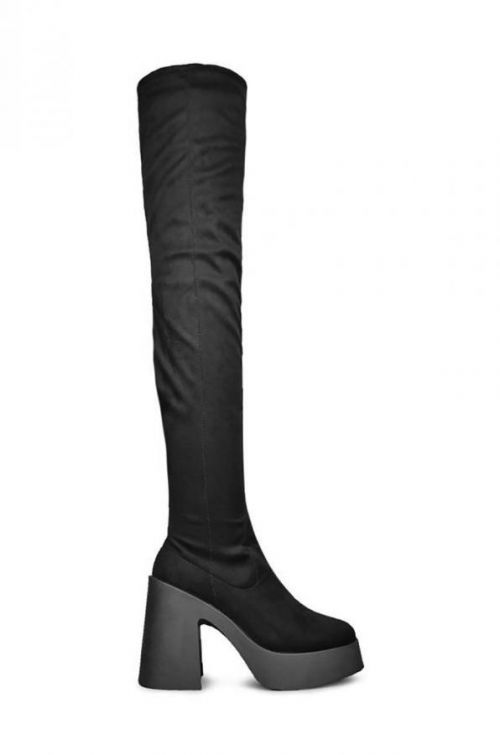 Vysoké čižmy Altercore Daphne Faux Suede dámske, čierna farba, na platforme,