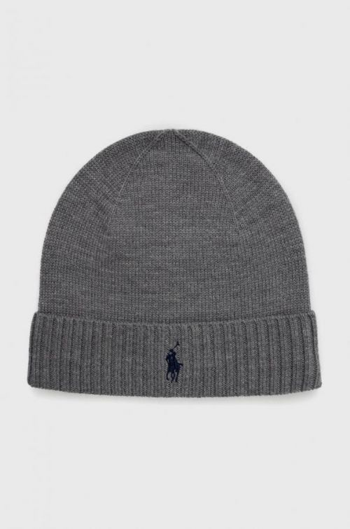 Vlnená čiapka Polo Ralph Lauren šedá farba, z tenkej pleteniny, vlnená