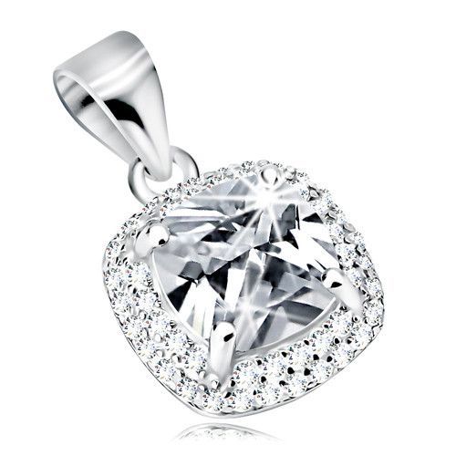 Prívesok zo striebra 925, ligotavý štvorcový zirkón čírej farby, zirkónový lem