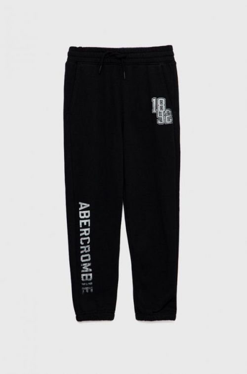Detské tepláky Abercrombie & Fitch čierna farba, jednofarebné