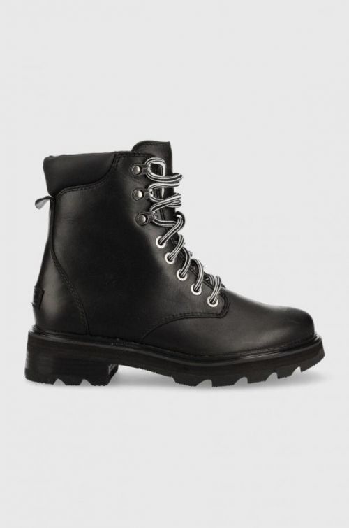 Členkové topánky Sorel Lennox Lace dámske, čierna farba, na plochom podpätku,