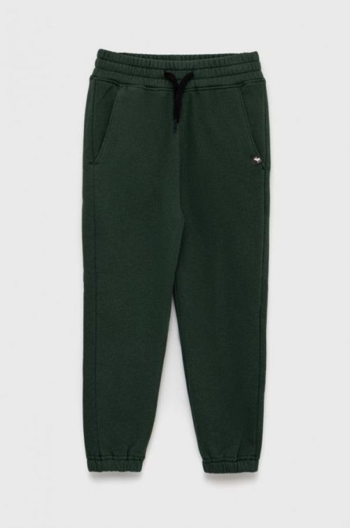 Detské tepláky Abercrombie & Fitch zelená farba, jednofarebné