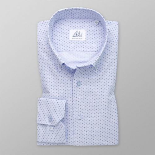 Pánska slim fit košeľa svetlomodrá s jemným geometrickým vzorom 14420