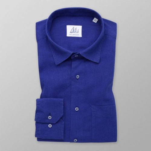 Pánska slim fit košeľa tmavomodrá s hladkým vzorom 14424