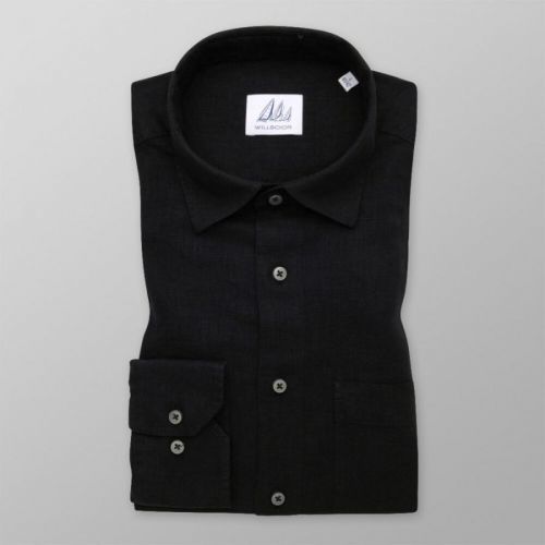 Pánska slim fit košeľa čierna s hladkým vzorom 14426